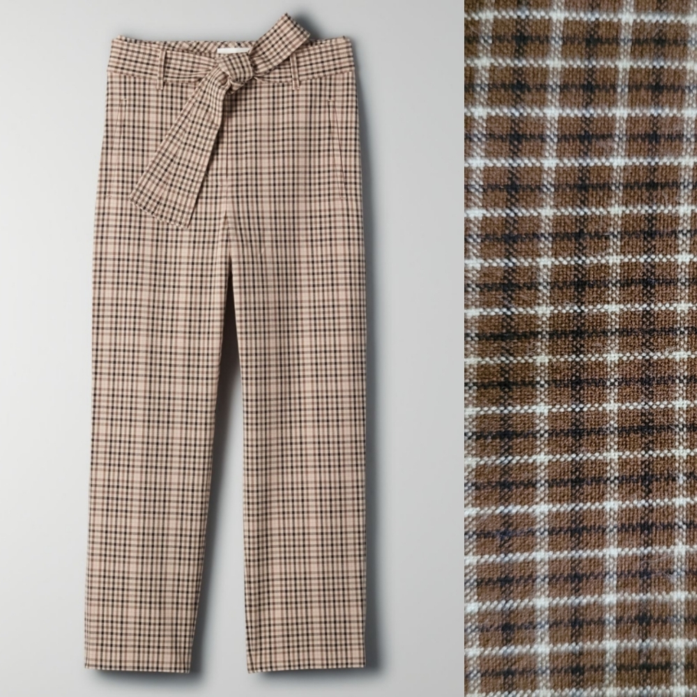 Aritzia Wilfred New Tie Front Plaid Pants